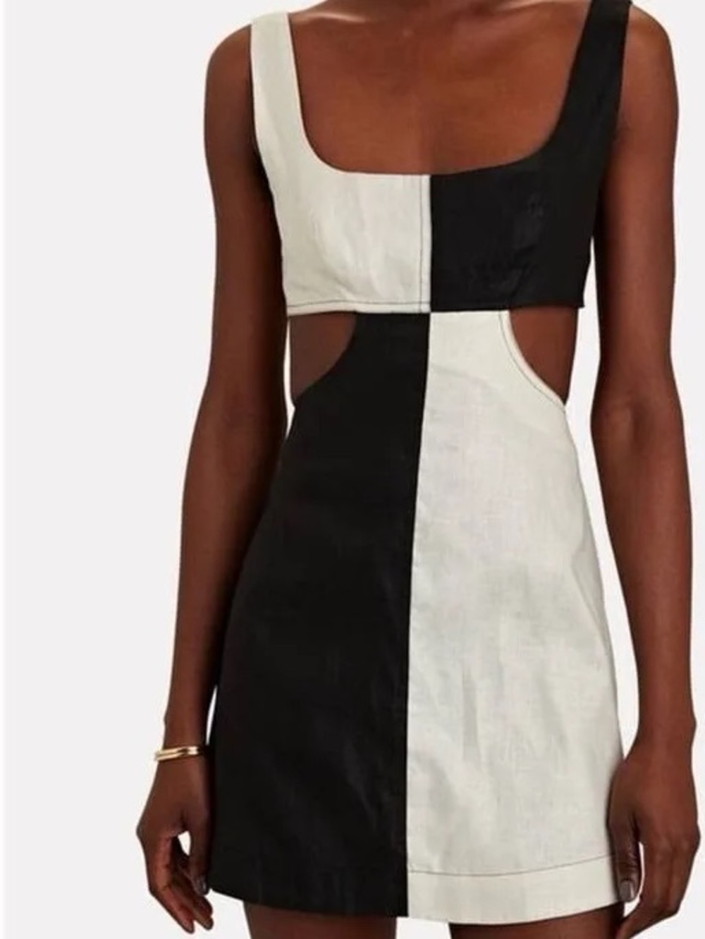 Matthew Bruch Anna Linen Two-toned Cutout Mini Dress